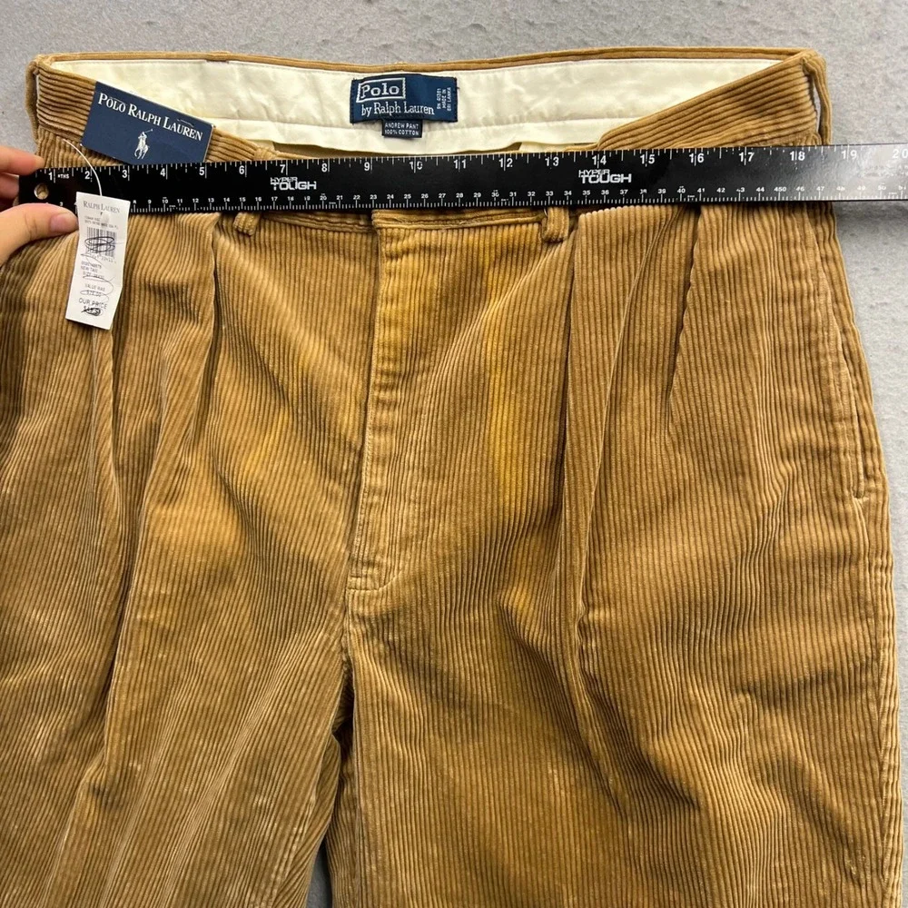 Vintage Polo Ralph Lauren Andrew Pant Corduroy Pleated Tan 38x30 NWT Faded